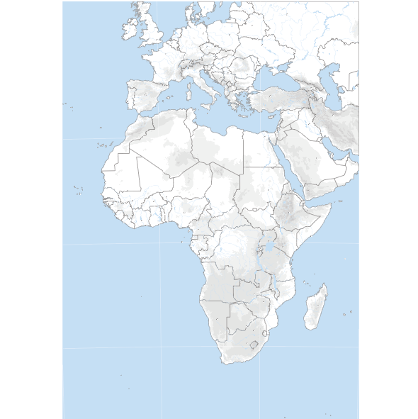 Fond de carte de l'Afrique avec relief ombré, projection conique conforme de Lambert.
