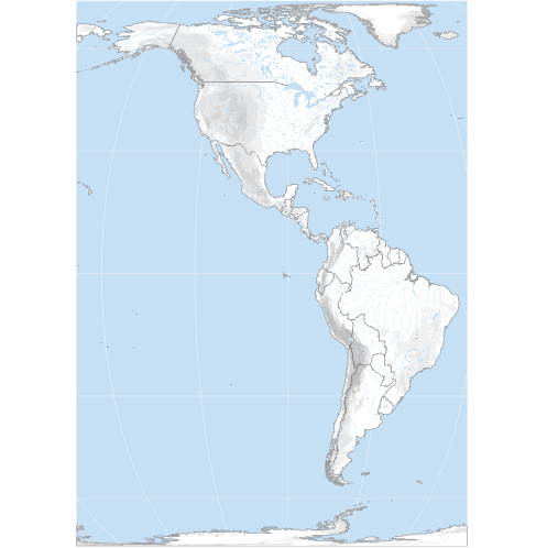 Fond de carte des Amériques avec relief ombré, projection Equal Earth.