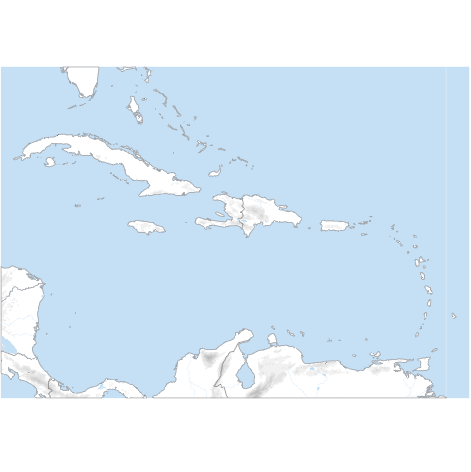 Fond de carte des Caraïbes avec relief ombré, projection de Mercator.