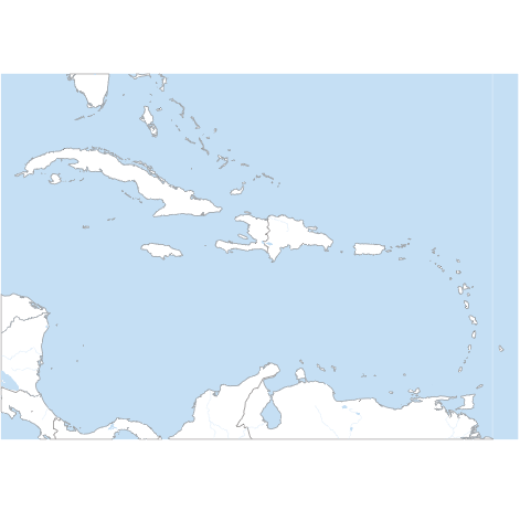 Fond de carte des Caraïbes, projection de Mercator.
