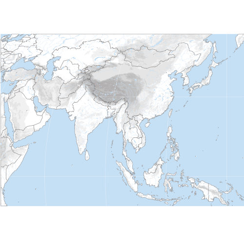 Fond de carte de l'Asie avec relief ombré, projection Equal Earth.