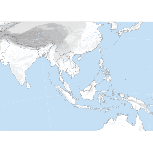 Fond de carte de l'Asie du Sud-Est avec relief ombré, projection équidistante conique.