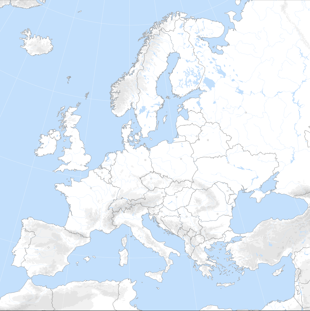 Fond de carte de l'Europe avec relief ombré, projection d'Albers.