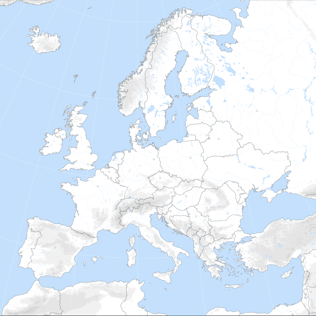 Fond de carte de l'Europe avec relief ombré, projection azimutale équivalente de Lambert.