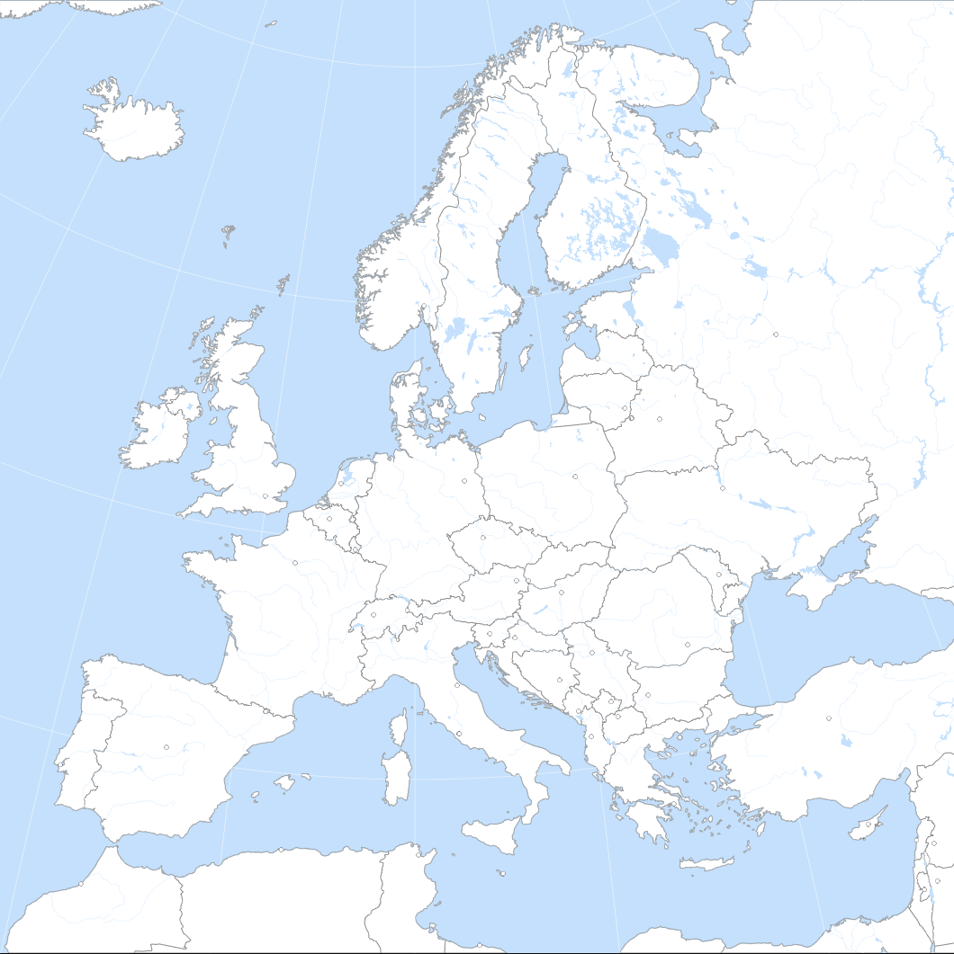 Fond de carte de l'Europe, projection azimutale équivalente de Lambert.