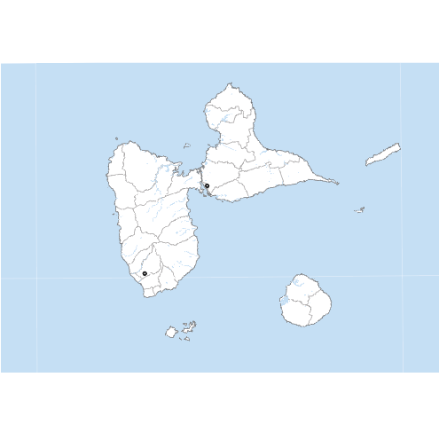 Fond de carte de la Guadeloupe, projection transverse de Mercator.