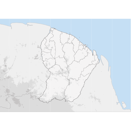 Fond de carte de la Guyane avec relief ombré, projection transverse de Mercator.