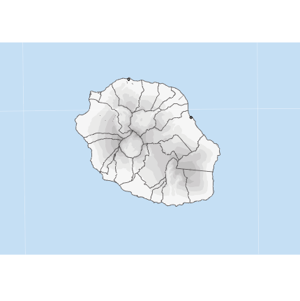 Fond de carte de la Réunion avec relief ombré, projection transverse de Mercator.