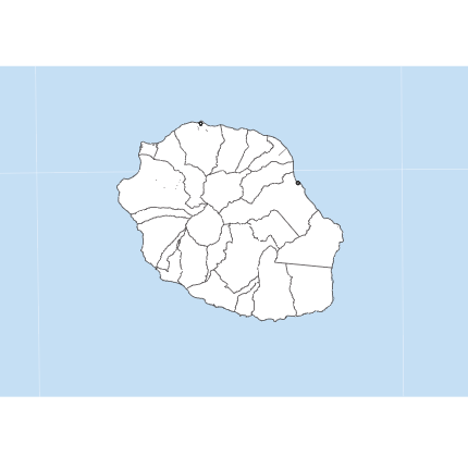 Fond de carte de la Réunion, projection transverse de Mercator.