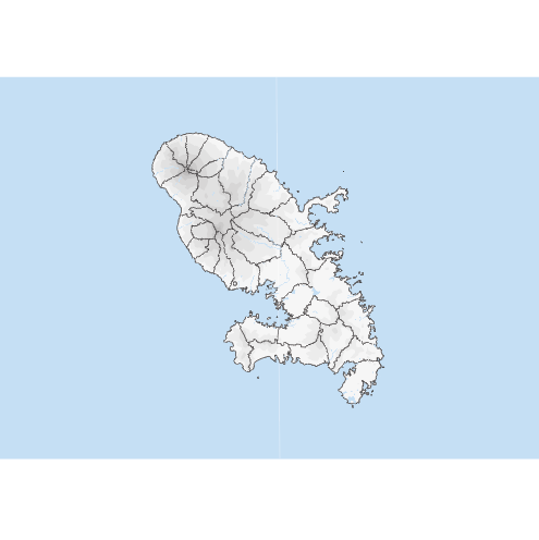 Fond de carte de la Martinique avec relief ombré, projection transverse de Mercator.