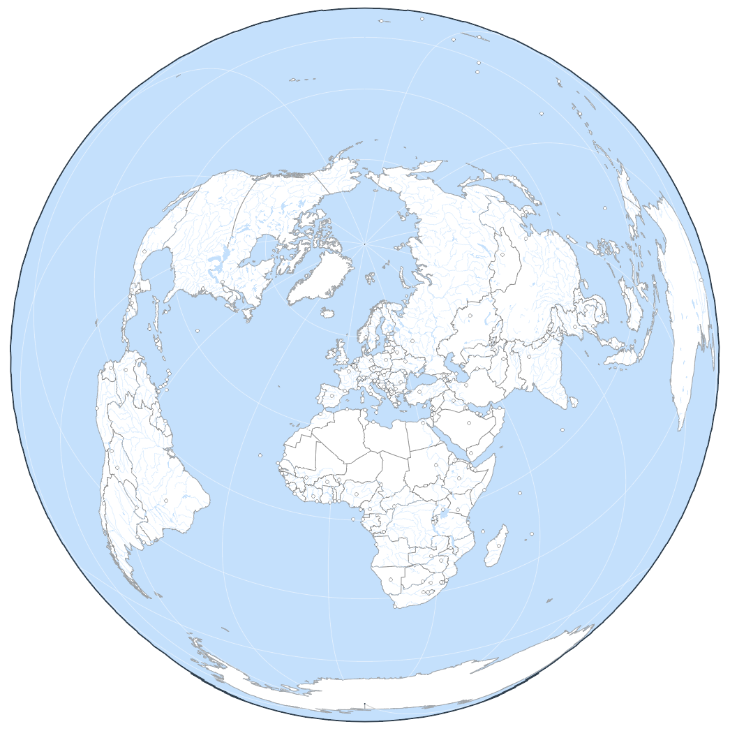 Fond de carte Monde – Azimutale équivalente, sans relief