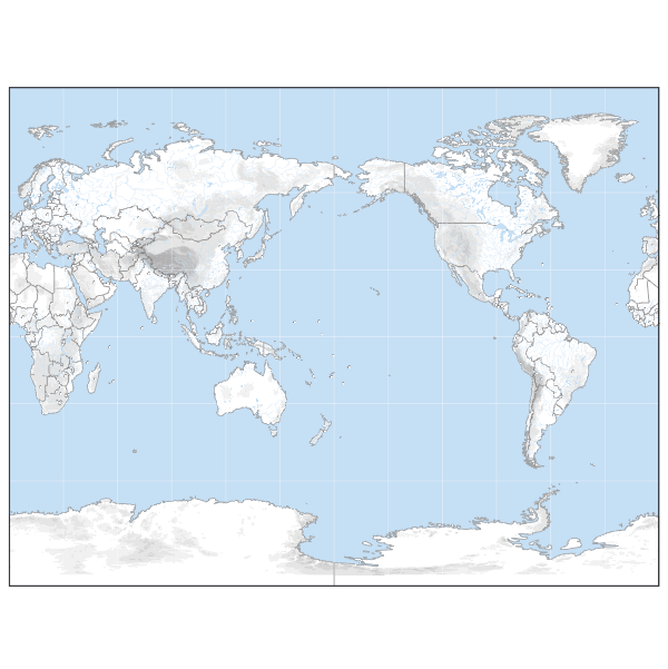 Fond de carte du Monde avec relief ombré, projection de Gall.