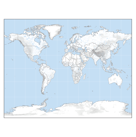 Fond de carte du Monde avec relief ombré, projection de Gall.