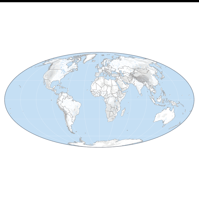 Fond de carte du Monde avec relief ombré, projection de Mollweide.