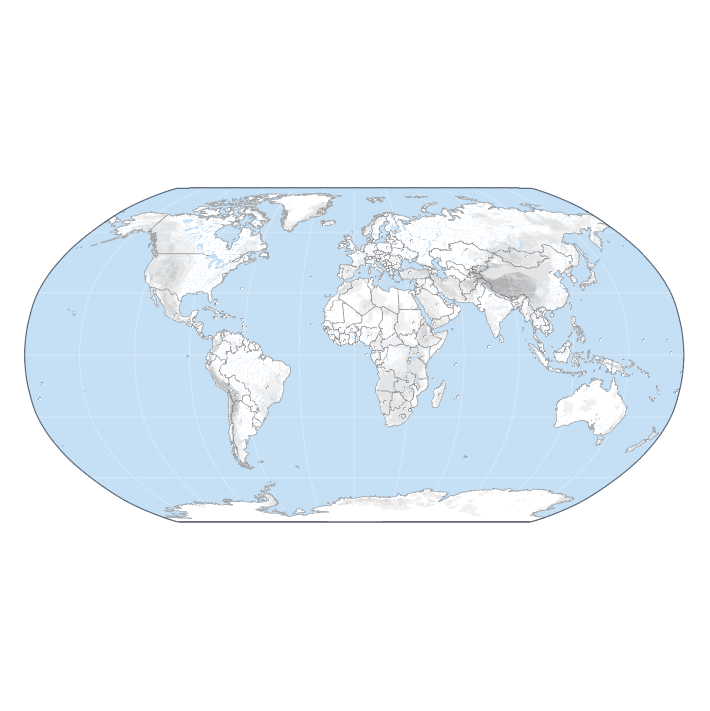 Fond de carte du Monde avec relief ombré, projection de Robinson.