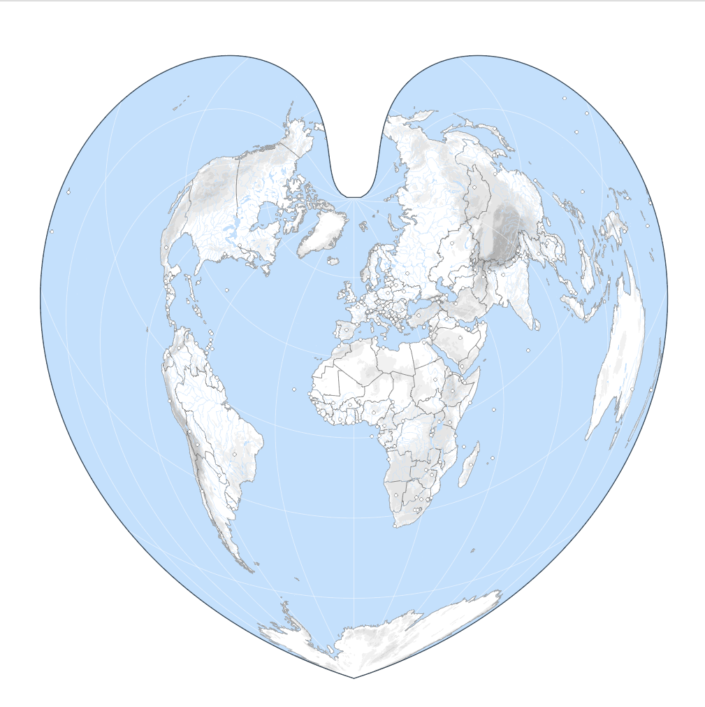 Fond de carte du Monde avec relief ombré, projection de Bonne.