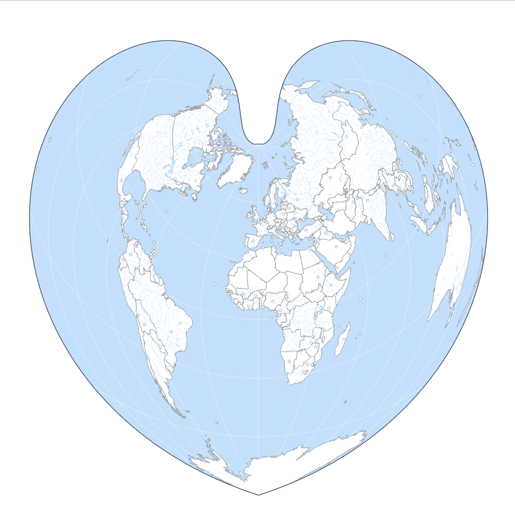 Fond de carte du Monde, projection de Bonne.
