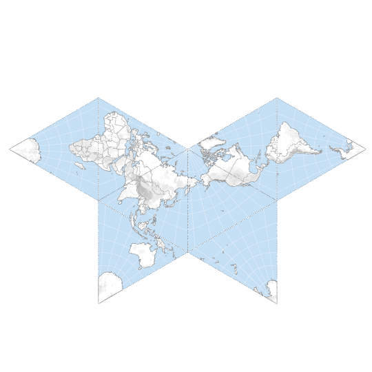 Fond de carte du Monde avec relief ombré, projection Butterfly.