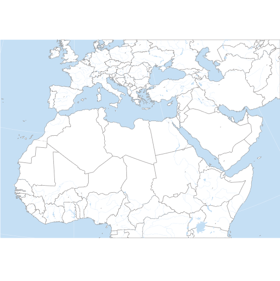 Fond de carte du Moyen-Orient et le Maghreb, projection d'Albers.