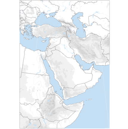 Fond de carte de la Péninsule arabique avec relief ombré, projection d'Albers.