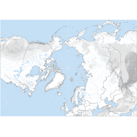 Fond de carte de l'Arctique avec relief ombré, projection stéréographique.